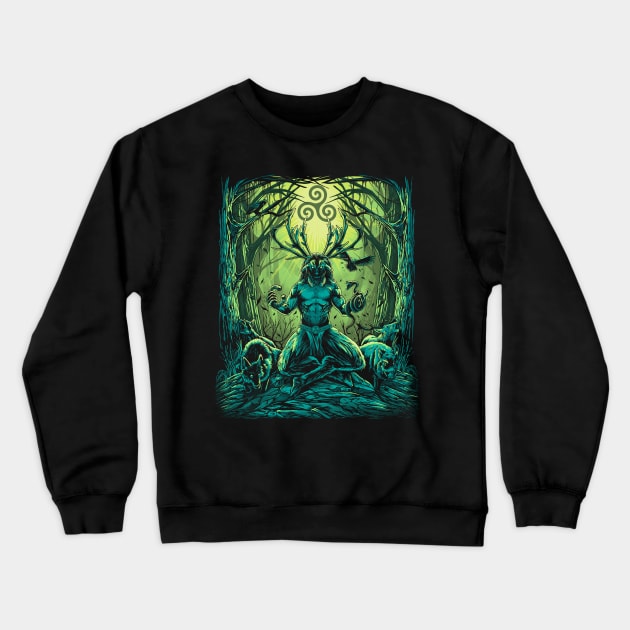 Cernunnos Celtic Mythology God Pagan Irish Scottish Wicca Crewneck Sweatshirt by Blue Pagan